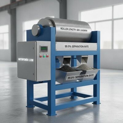 1.5 KW ماشین جدا کننده مغناطیسی موتور پاور با طول رول 600 تا 1600 میلی متر و نرخ جداسازی 99.9 برای پردازش