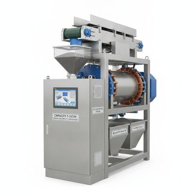 ظرفیت 1-15 تن/ساعت جداکننده الکترومغناطیسی شامل سیستم کنترل شده PLC و ظرفیت جداسازی 500 کیلوگرم/ساعت برای جداسازی مغناطیسی طراحی شده است